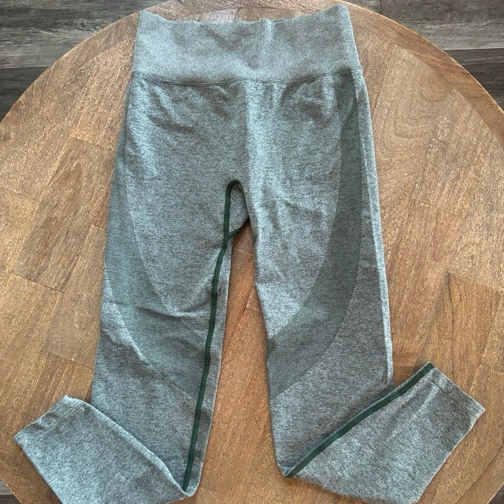 Women's PINK Active Wear Gym Athletic Leggings Gray Green Trim Small